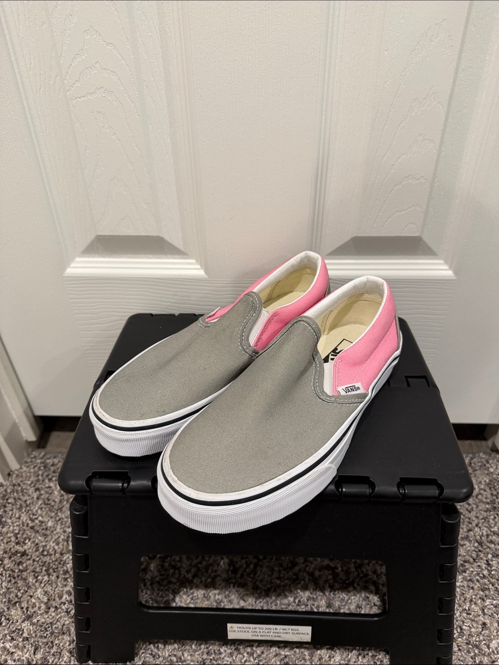 Vans Kids Slip-On Sneakers - Gray & Pink Canvas